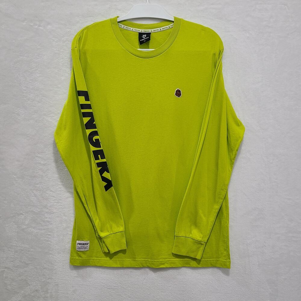Fingercroxx Fingerx Mens Long Sleeve TShirt Lime Green Bigfoot Badge Size Large